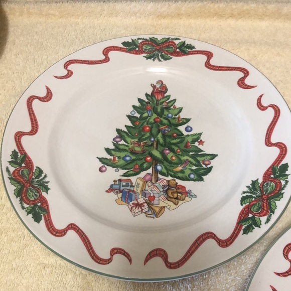 Two - Holly Ribbons Christmas 10 1/2” Dinner Plates - Picture 2 of 5